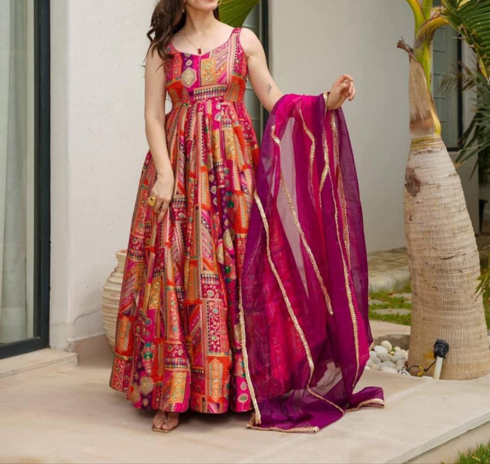 Pink Chinnon Silk Suit Set