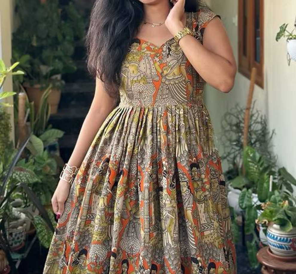Kalamkari Print Gown For Womens