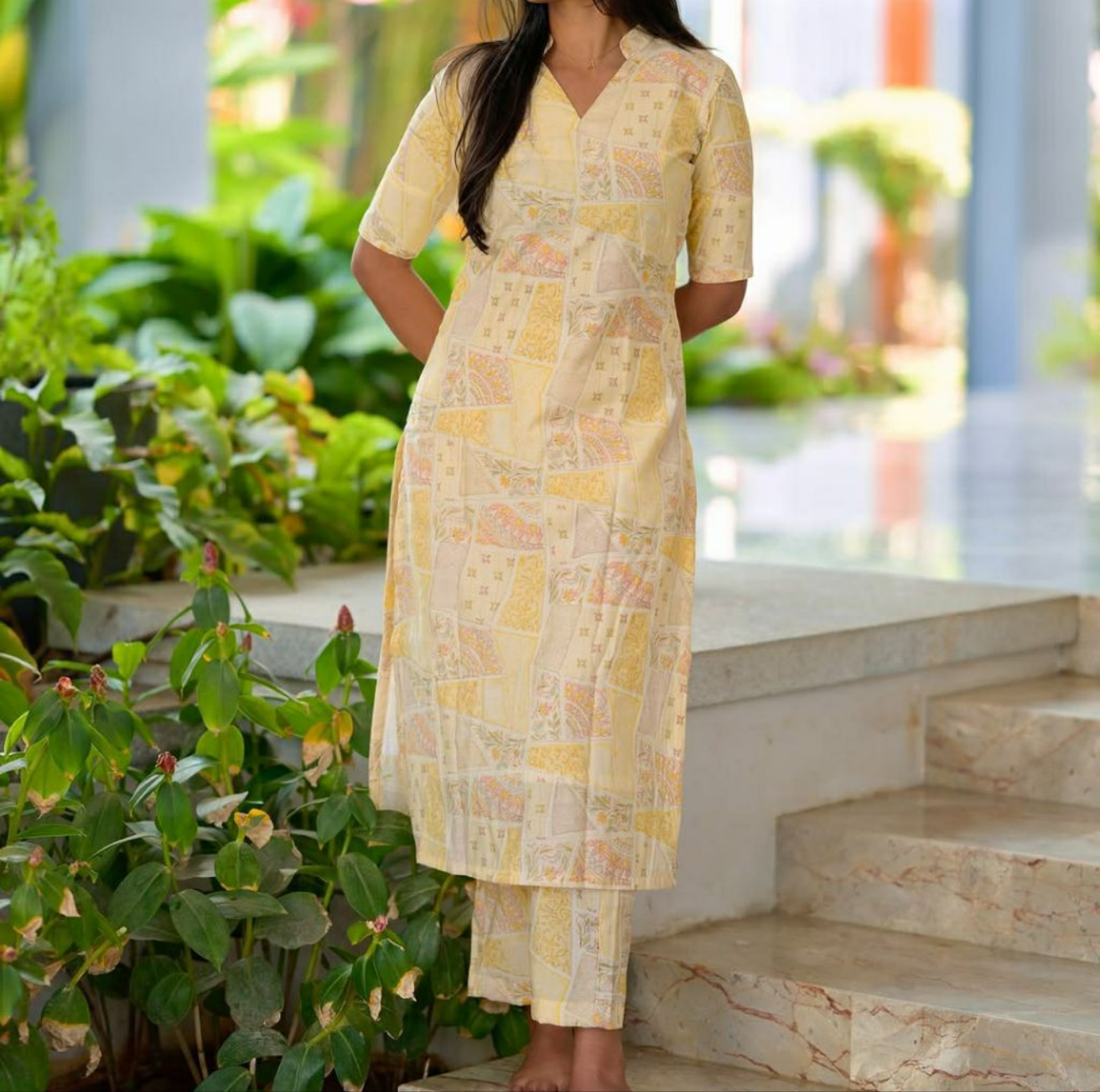 Premium Festiv Yellow Cotton Kurti Set