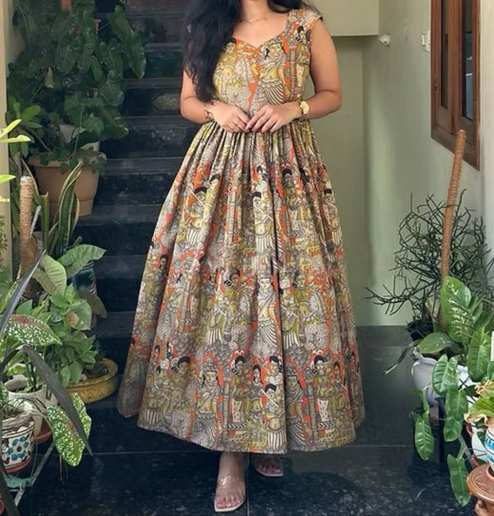 Kalamkari Print Gown For Womens