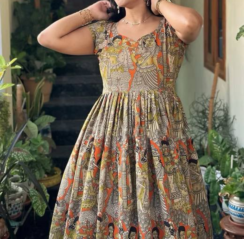 Kalamkari Print Gown For Womens