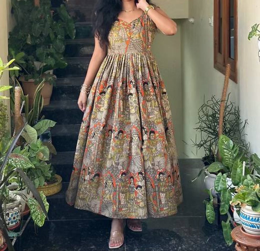 Kalamkari Print Gown For Womens