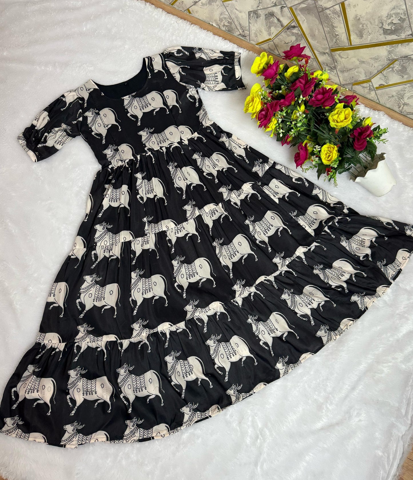 Elegance Cow Printed Feeding Gown