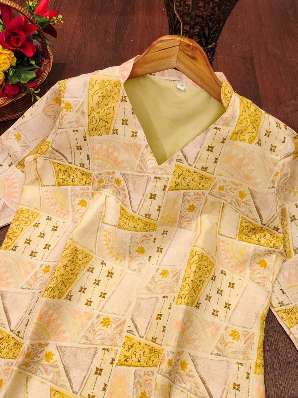 Premium Festiv Yellow Cotton Kurti Set