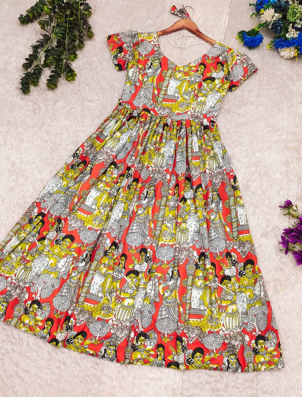 Kalamkari Print Gown For Womens