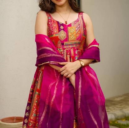 Pink Chinnon Silk Suit Set
