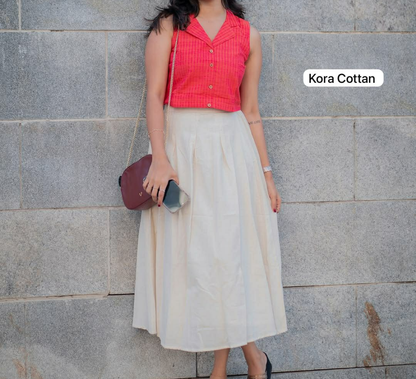 Elegant Festive Pink Top And Skirt Kora Cotton