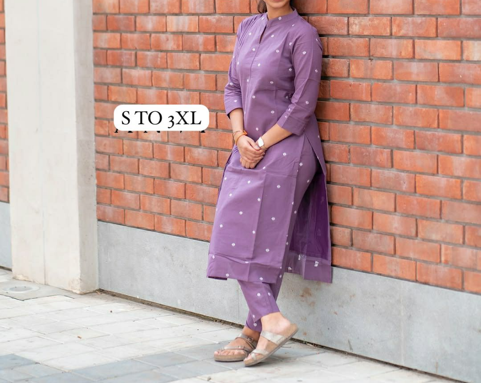 Elegant Purple Cotton Cord Set For Womens