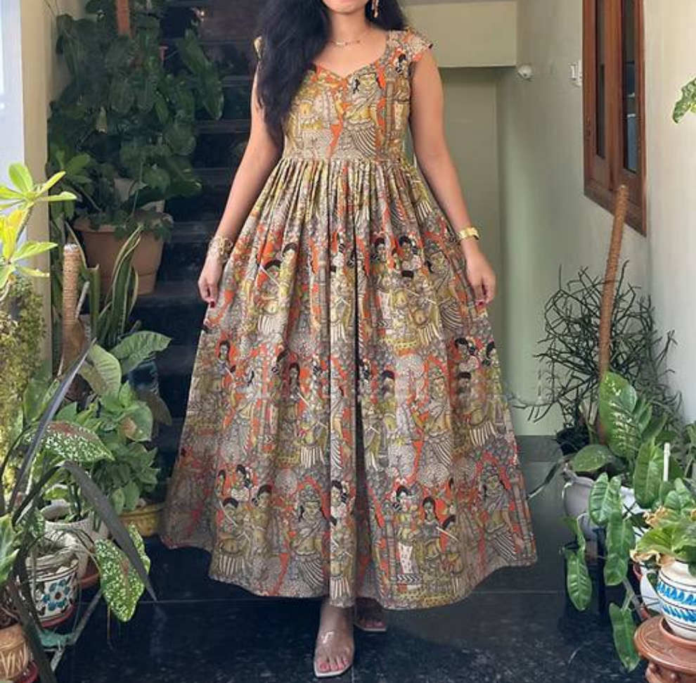 Kalamkari Print Gown For Womens