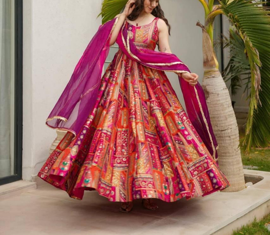 Pink Chinnon Silk Suit Set