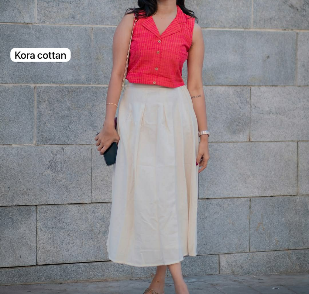 Elegant Festive Pink Top And Skirt Kora Cotton