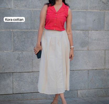 Elegant Festive Pink Top And Skirt Kora Cotton