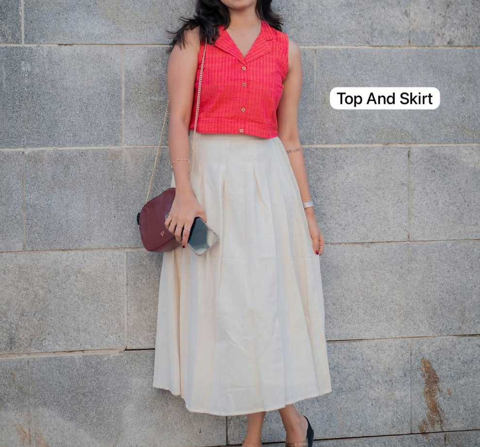 Elegant Festive Pink Top And Skirt Kora Cotton