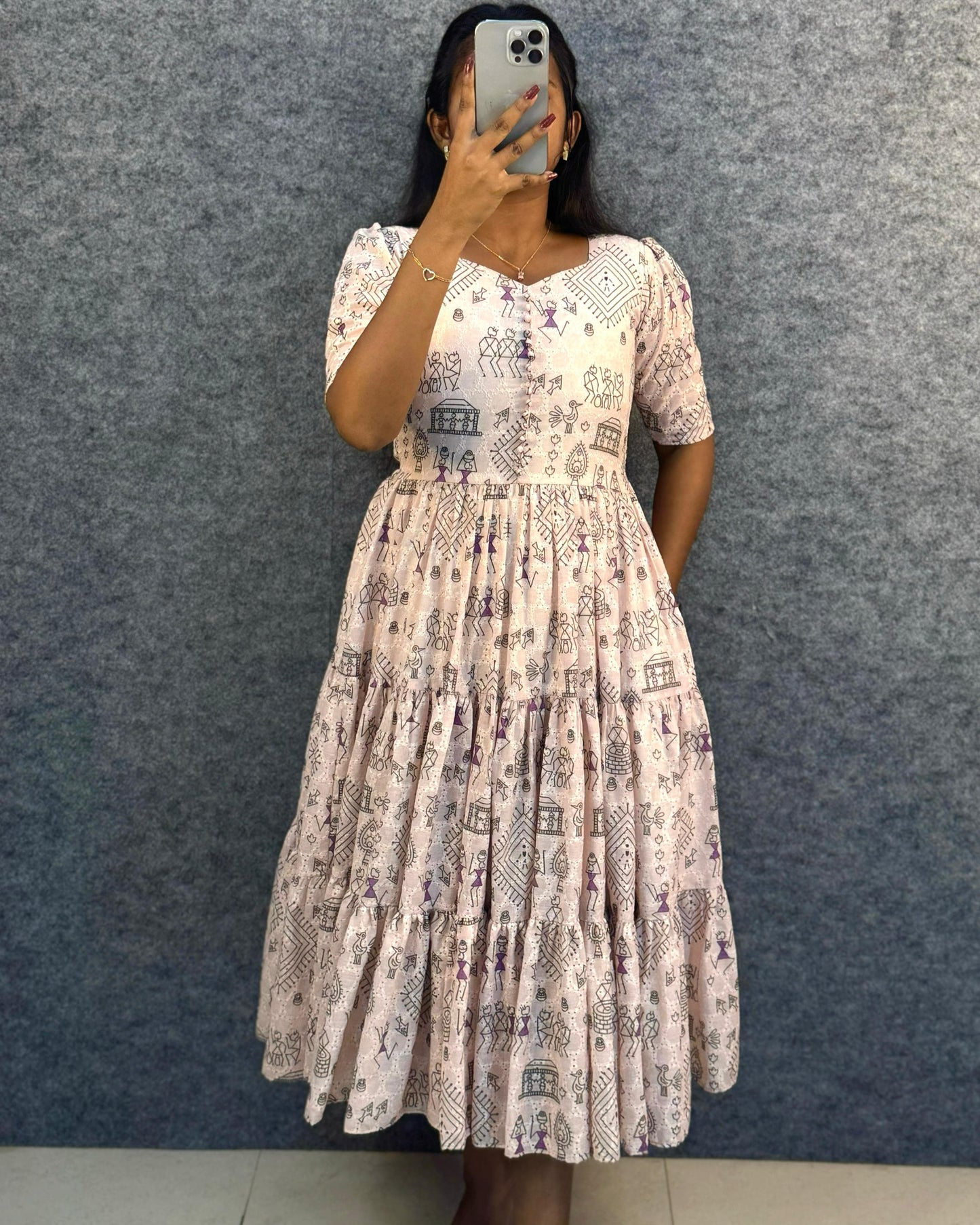 Village Print Hakoba Maxi Gown With One Side Pocket
