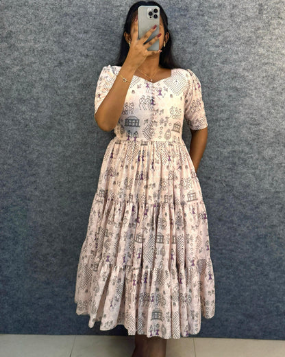 Village Print Hakoba Maxi Gown With One Side Pocket