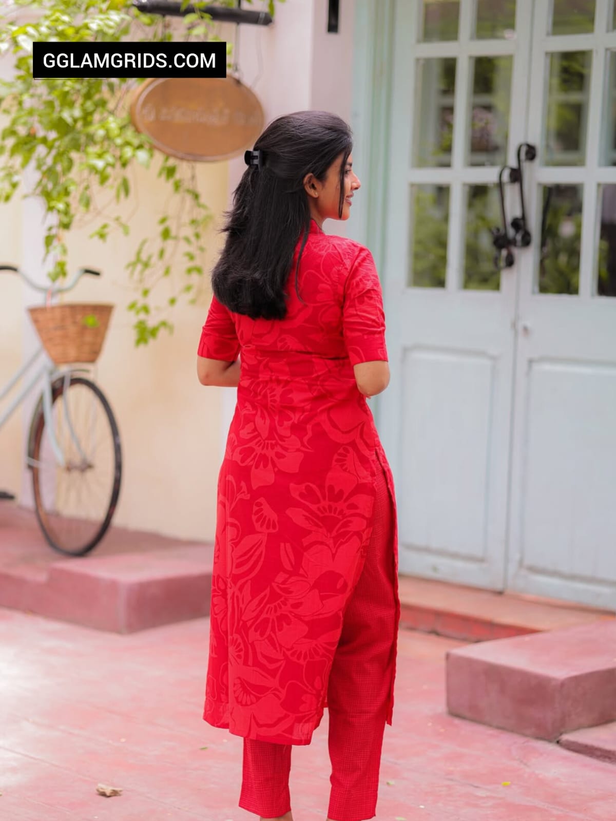 Red Bloom Printed Cotton Cord Set For Daily Wear
