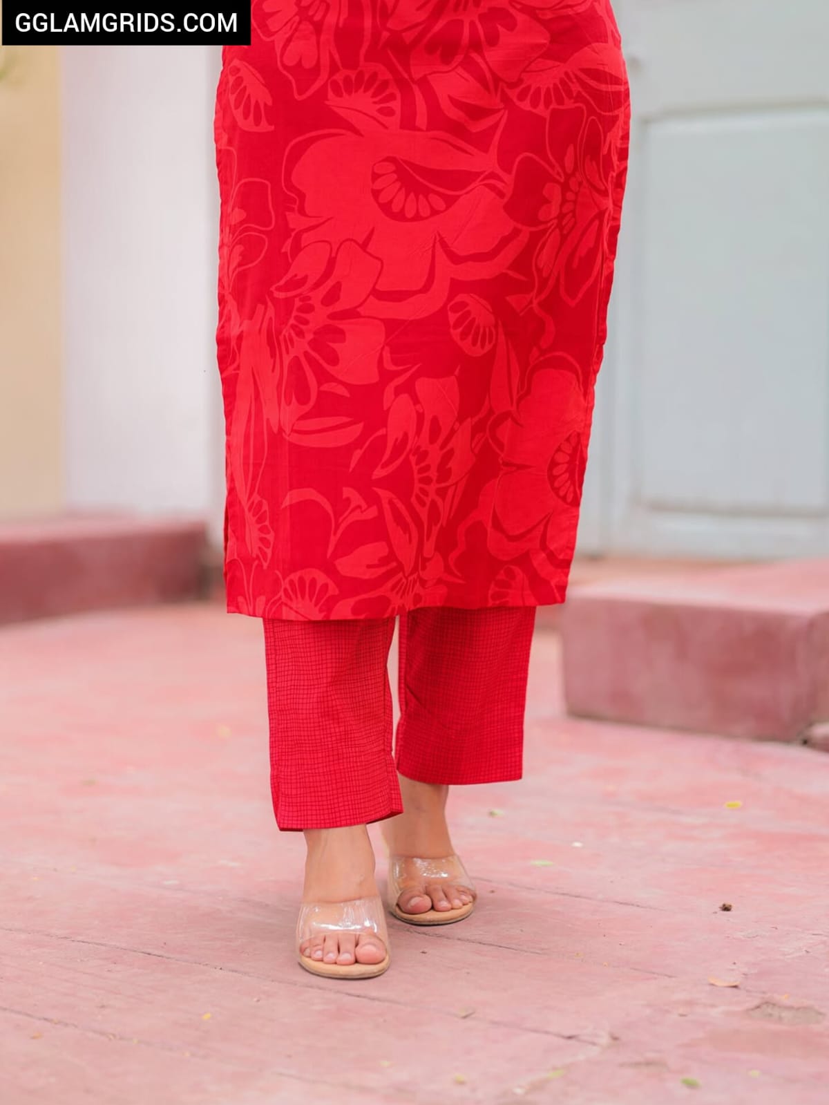 Red Bloom Printed Cotton Cord Set For Daily Wear