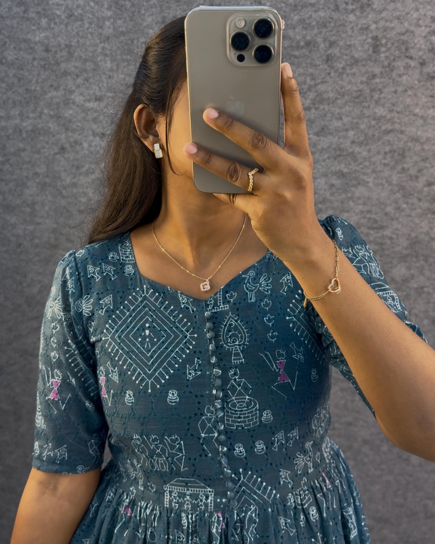 Village Print Hakoba Maxi Gown With One Side Pocket