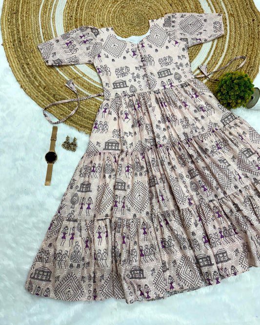 Village Print Hakoba Maxi Gown With One Side Pocket