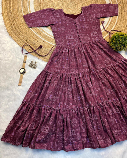 Village Print Hakoba Maxi Gown With One Side Pocket