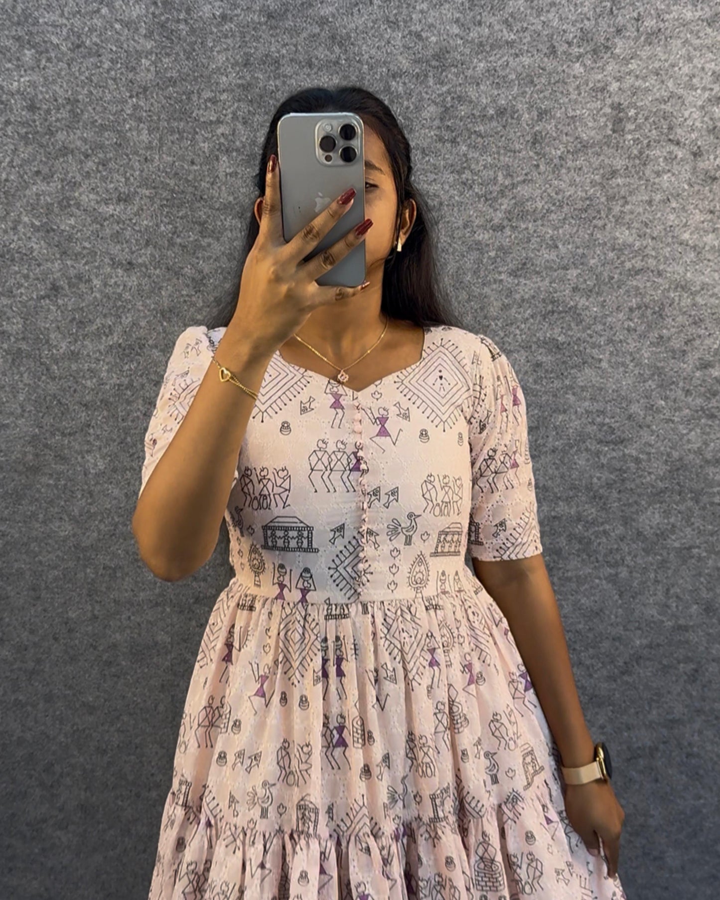 Village Print Hakoba Maxi Gown With One Side Pocket