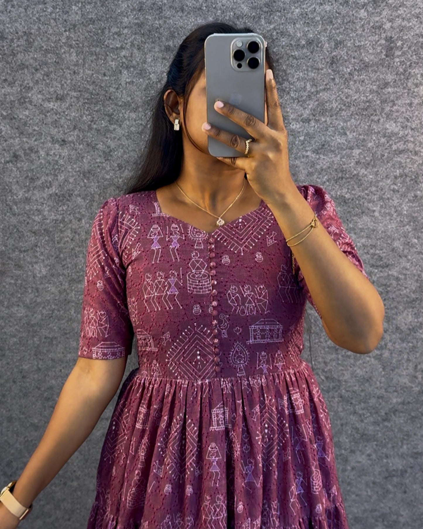 Village Print Hakoba Maxi Gown With One Side Pocket