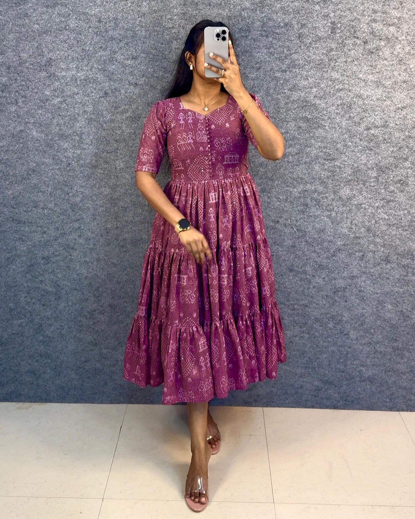 Village Print Hakoba Maxi Gown With One Side Pocket