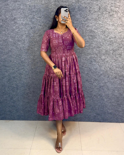 Village Print Hakoba Maxi Gown With One Side Pocket