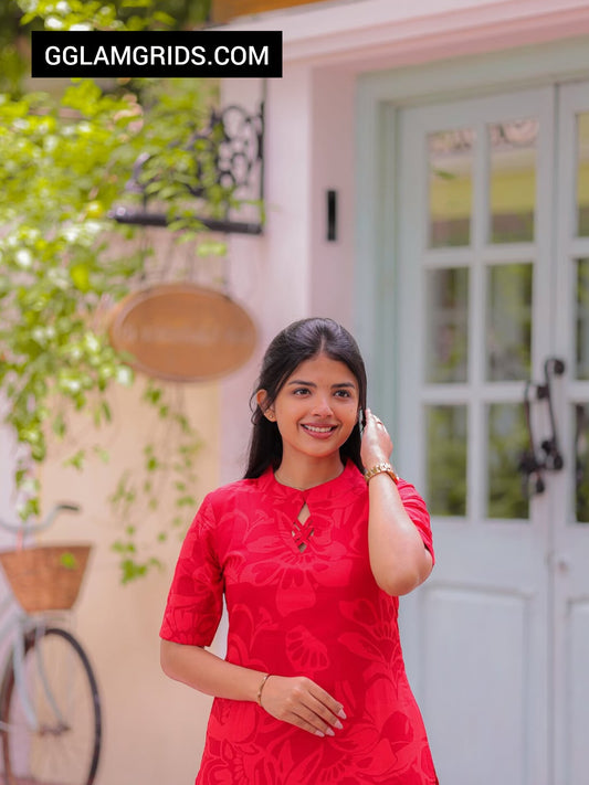 Red Bloom Printed Cotton Cord Set For Daily Wear