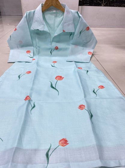 Daily Wear Sky Blue Cotton Kurti