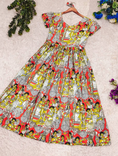 Kalamkari Print Gown For Womens
