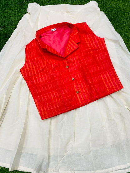 Elegant Festive Pink Top And Skirt Kora Cotton