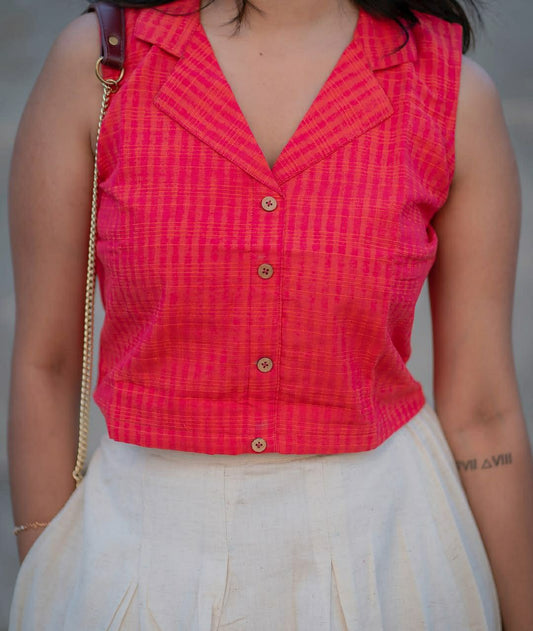 Elegant Festive Pink Top And Skirt Kora Cotton
