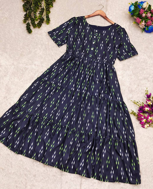 1596 Blue Ikkat Print Maxi